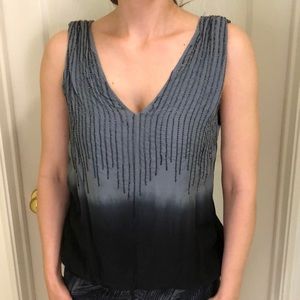 Boho Blue ombré silk top with bead embroidery Gold Hawk